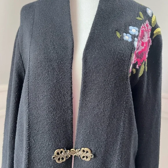Soft Surroundings Black Cardigan with Floral Embroidery - Picture 3 of 13